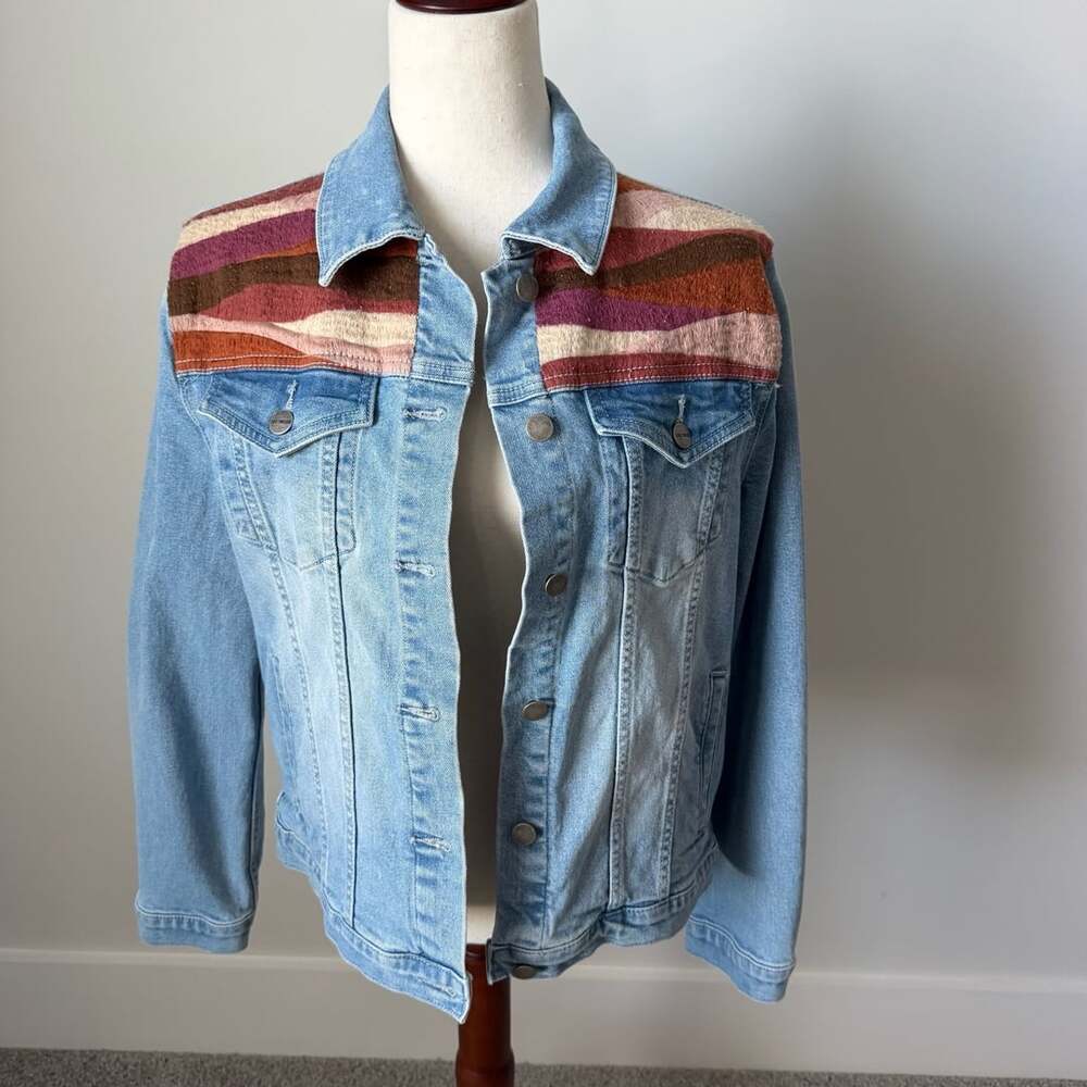 Driftwood Denim Jacket Size L Southwestern Sun Sunset Embroidered